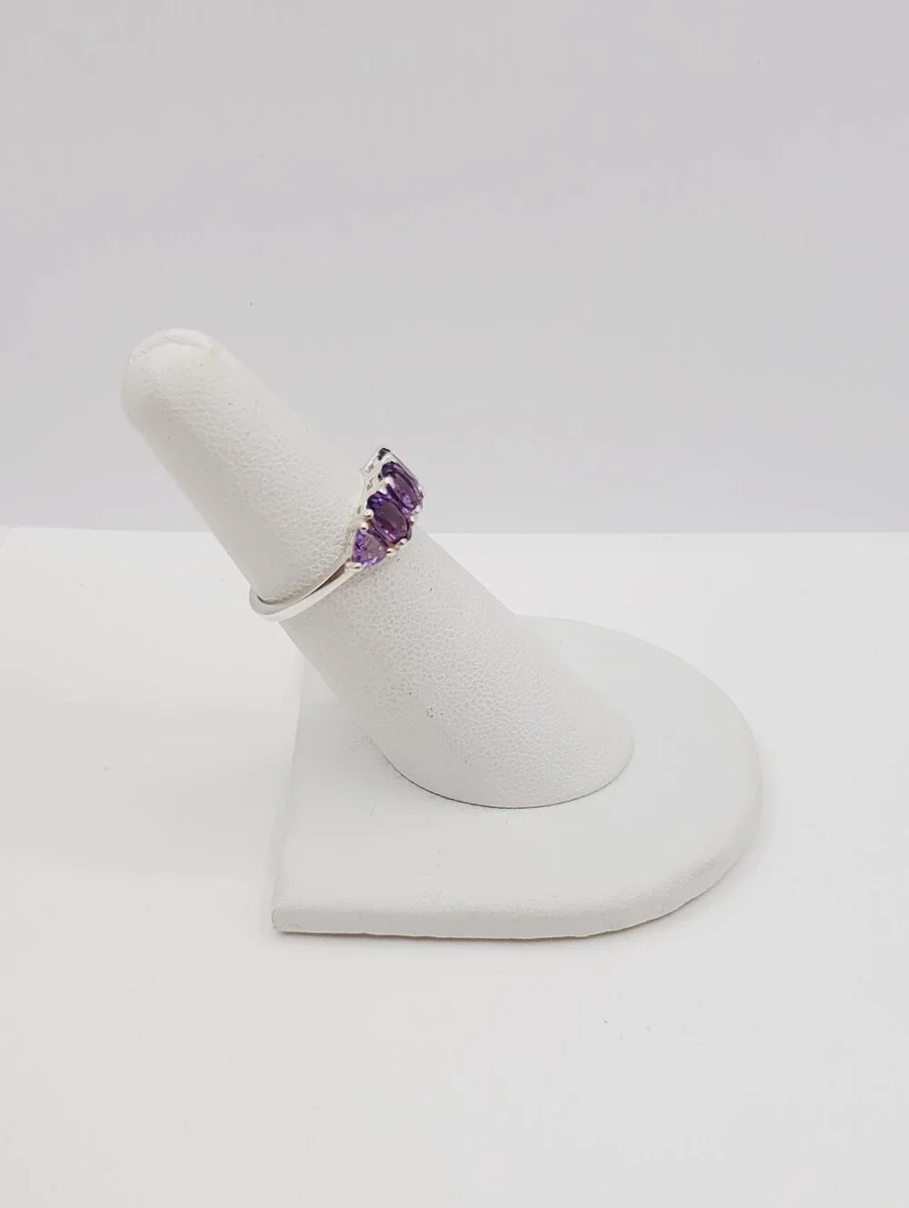 Oval & Trillion Genuine Purple Amethyst Five Stone Ring In 925 Sterling Silver